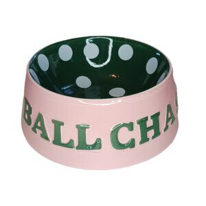 Luna & Sage Ball Chaser Dog Bowl Ceramic Pink & Green Hand Painted Holds 15 floz